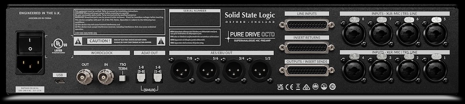 SSL Pure Drive Octo rear panel.