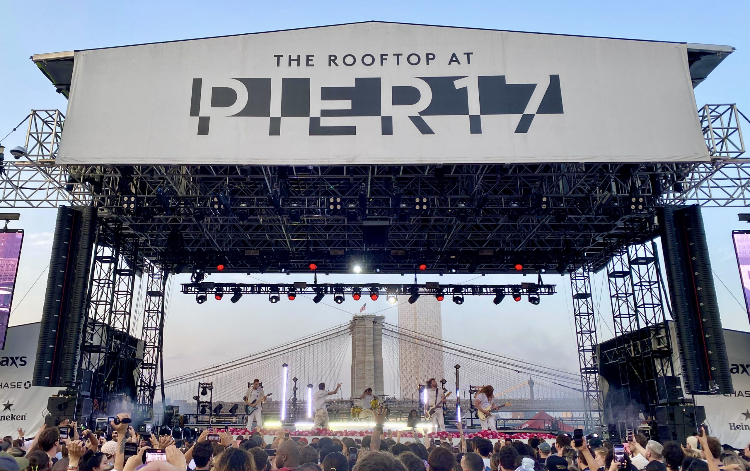 The Maine tore through its Sad Summer Festival set at New York City’s The Rooftop at Pier 17, heard through two-dozen EAW Anya modules and 24 Otto subs. Photo: Clive Young.