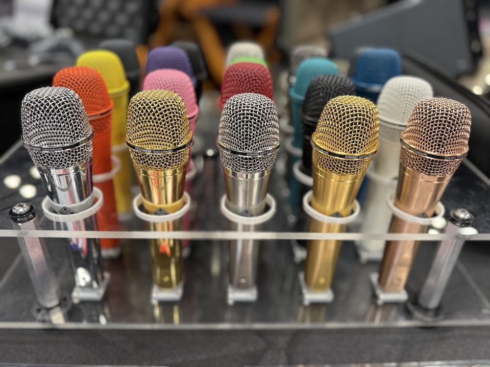 Telefunken’s familiar vintage VW bus was parked on the AES show floor, with its contents unpacked for all to see. That included these colorful examples of Telefunken’s Dynamic Series microphones and the multiple colors that can be applied to them in the company’s custom shop.
