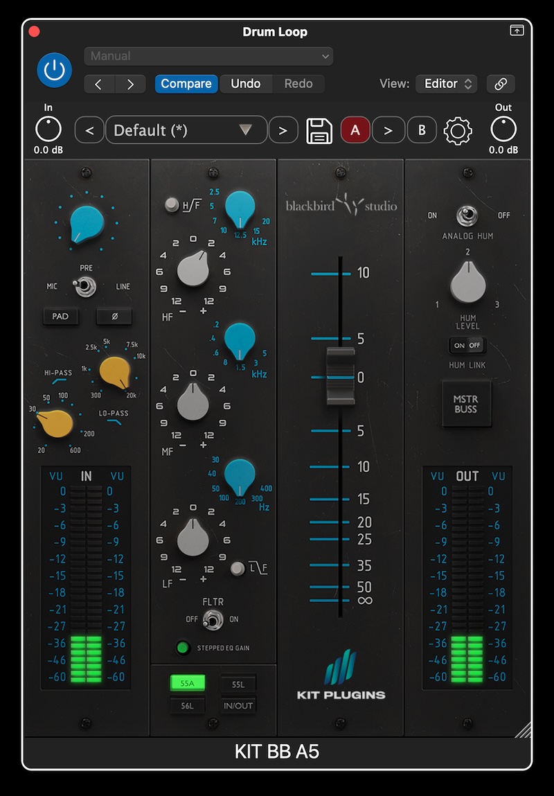 This KIT Plugins BB A5 models a channel strip from the API Legacy console at Blackbird Studio in Nashville.