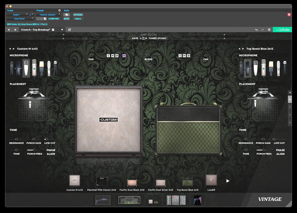 Amp-modeling plug-ins like Softube amp room require not only models of the amplifier’s electronics, but of the speaker cabs, microphones and effects.