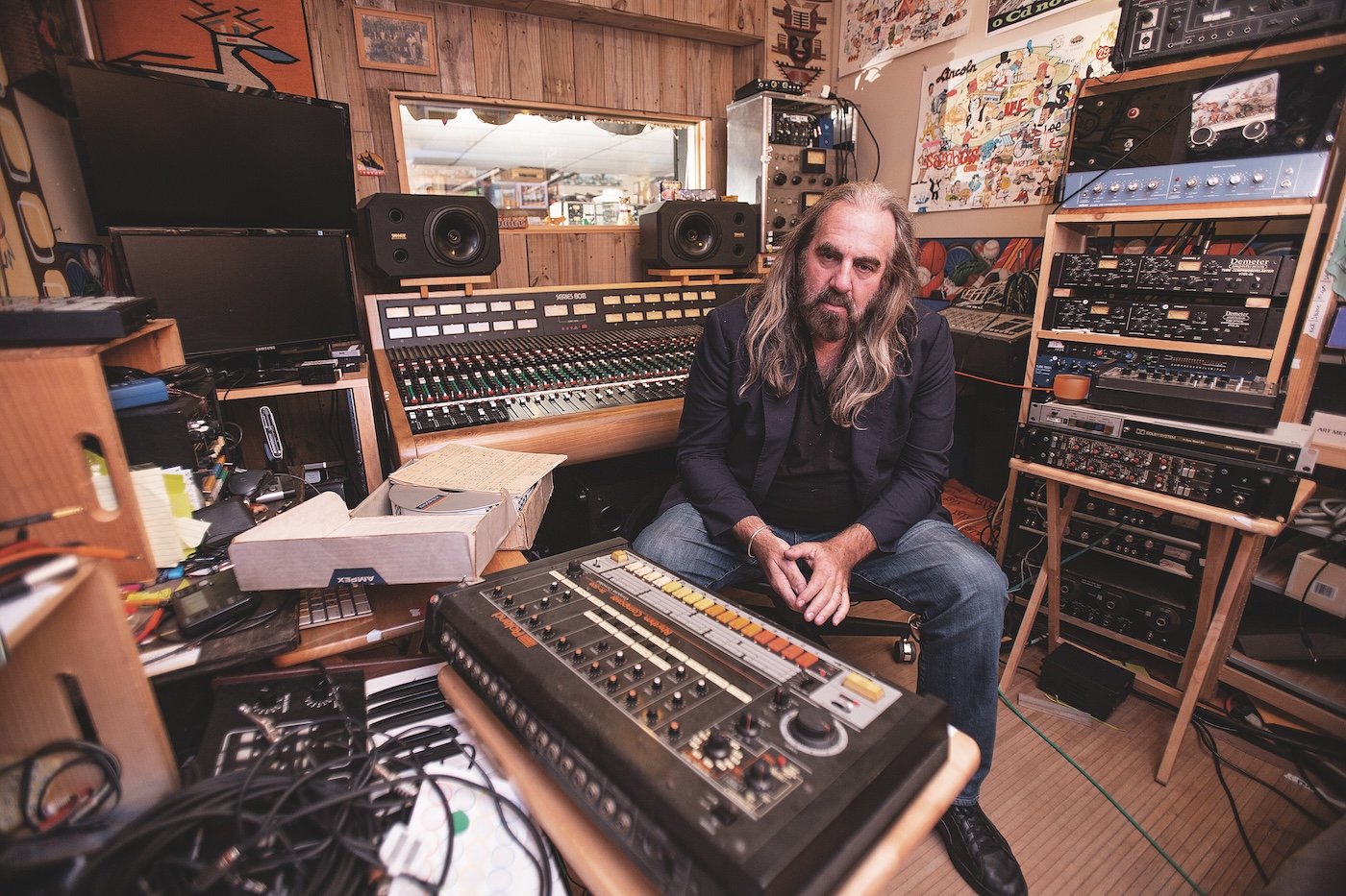 Decades after bursting on to the music scene in the early 1980s, Arthur Baker, seen here in 2019, is still finding ways to wrangle new sounds out of classic gear like the Roland TR-808 drum machine. Photo: Jason Nuttle/Future.