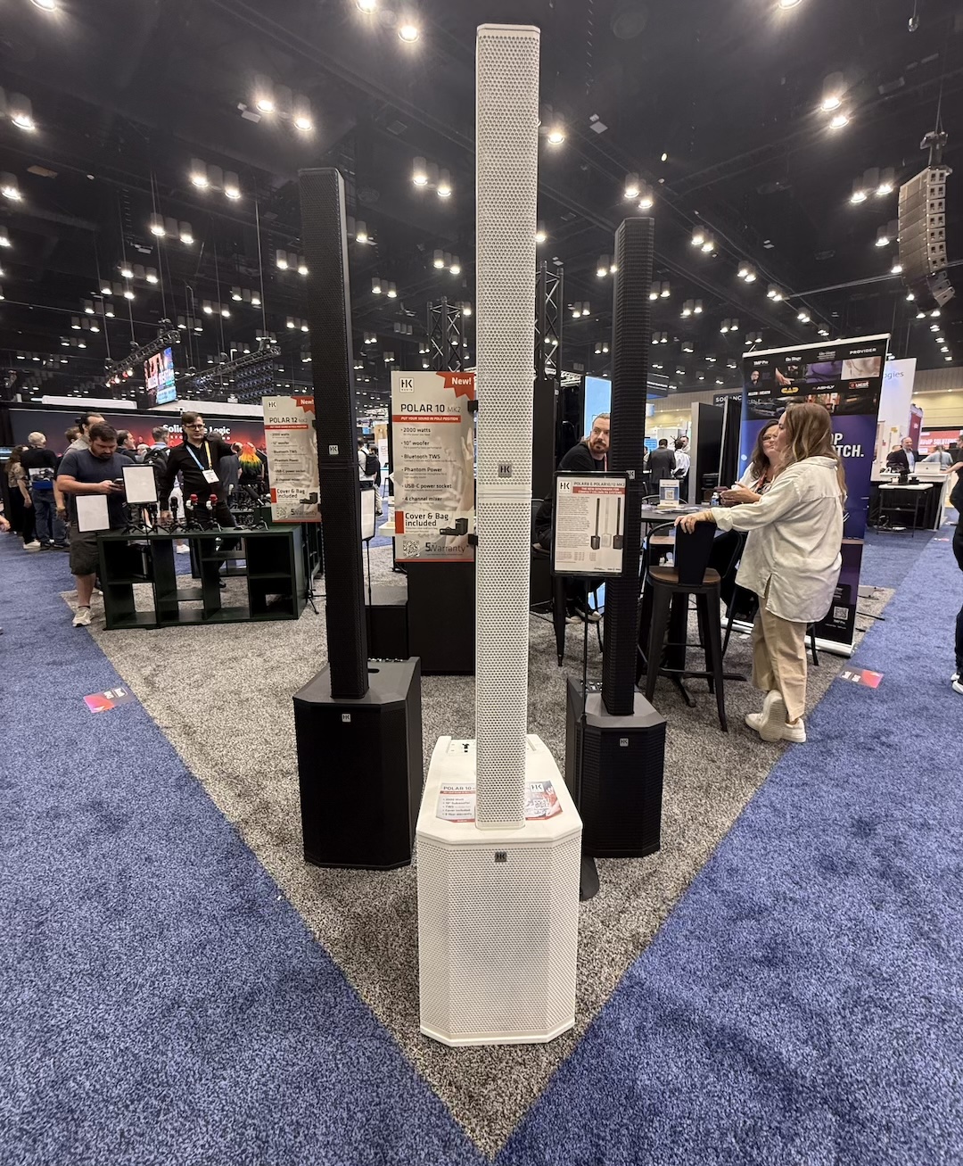 HK Audio had a busy demo room, but out at its booth, the focus was on the Polar 10 MK2, packing 2000 W, a 10-inch woofer, Bluetooth TWS, phantom power and a 4-channel mixer into one striking portable P.A.