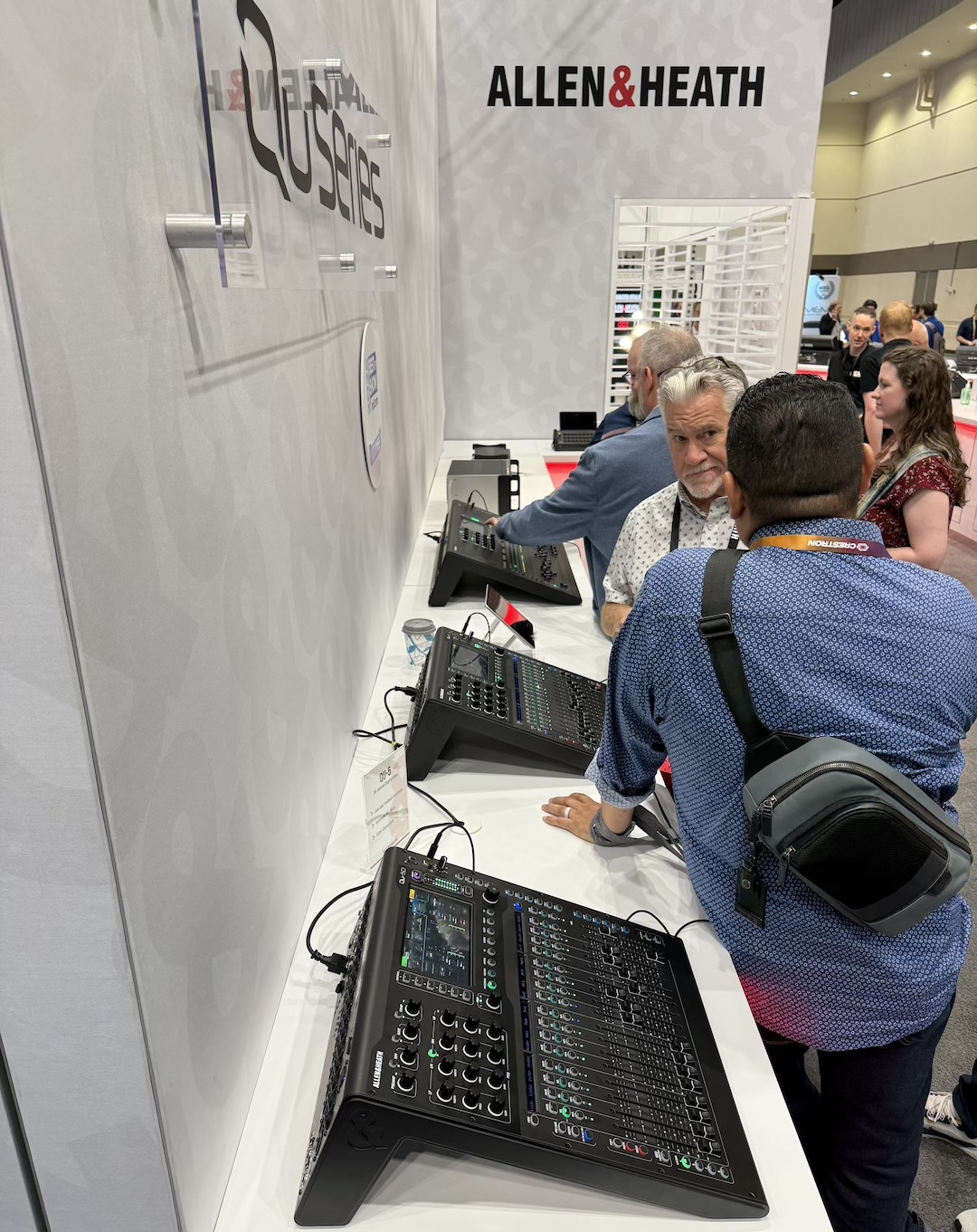 Allen & Heath had non-stop foot traffic from attendees who wanted to get up-close and personal with the half-dozen newly released Qu Series of mixers. Together, the series is a unified platform with identical features offered on each model, such as 96kHz FPGA and DEEP Processing capabilities, and there are additionally Dante options and various workflow and hardware updates.