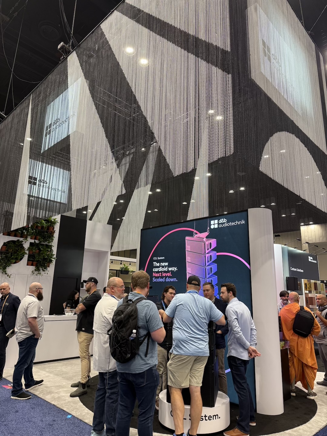 d&b audiotechnik had a busy booth, but its demo room was even more popular, with some demos on the first day garnering crowds of more than 200 people. The company had plenty of new offerings to show, including its CCL compact cardioid line array loudspeaker, a SoundScape update and more.