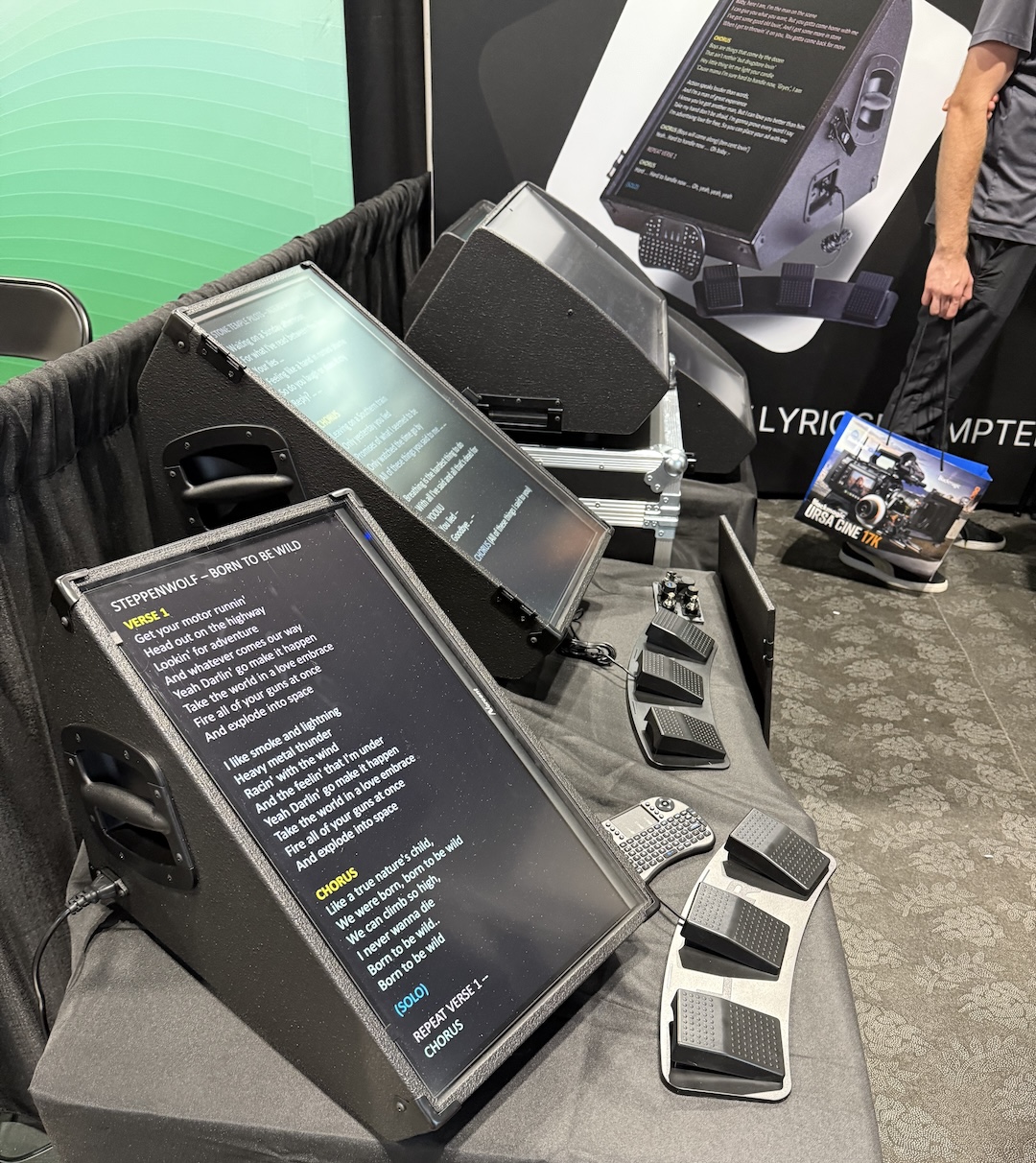 Working with a children’s act that forgets the words to "Mahna Mahna?" Lyrics Prompter had its wedge speaker-like video prompters on hand—and underfoot.
