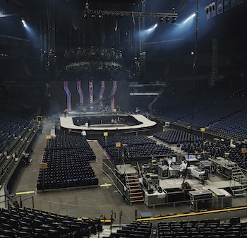 Kane Brown's current tour includes an unusual horseshoe-shaped thrust that wraps the stage around the audience.