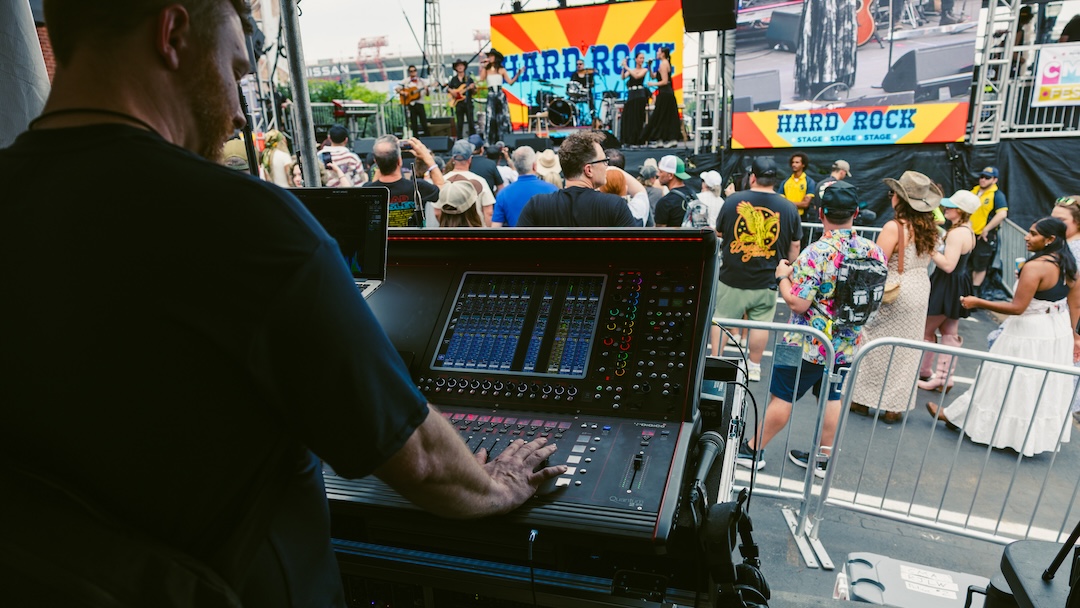 Josh Mockerman, mixing Latin country artist Mōriah at CMA Fest’s Hard Rock Stage
