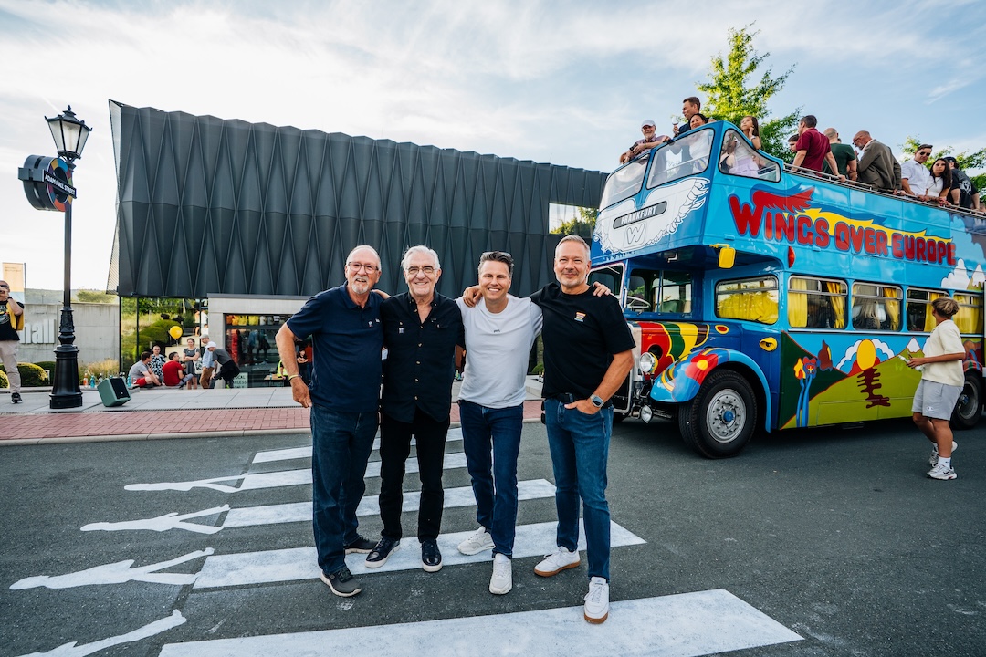left to right: David Kirby (Executive Chairman of Adam Hall Group); Tom Jennings (Former Wings Tour Bus Owner & Restorator); Alexander Pietschmann (CEO of Adam Hall Group); Markus Jahnel (CRO of Adam Hall Group)