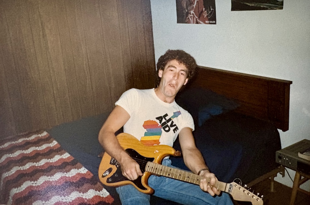 Robert Scovill, seen here only months later in his Live Aid t-shirt, mixed monitors for Rick Springfield at the Philadelphia concert. Photo: Courtesy of Robert Scovill.