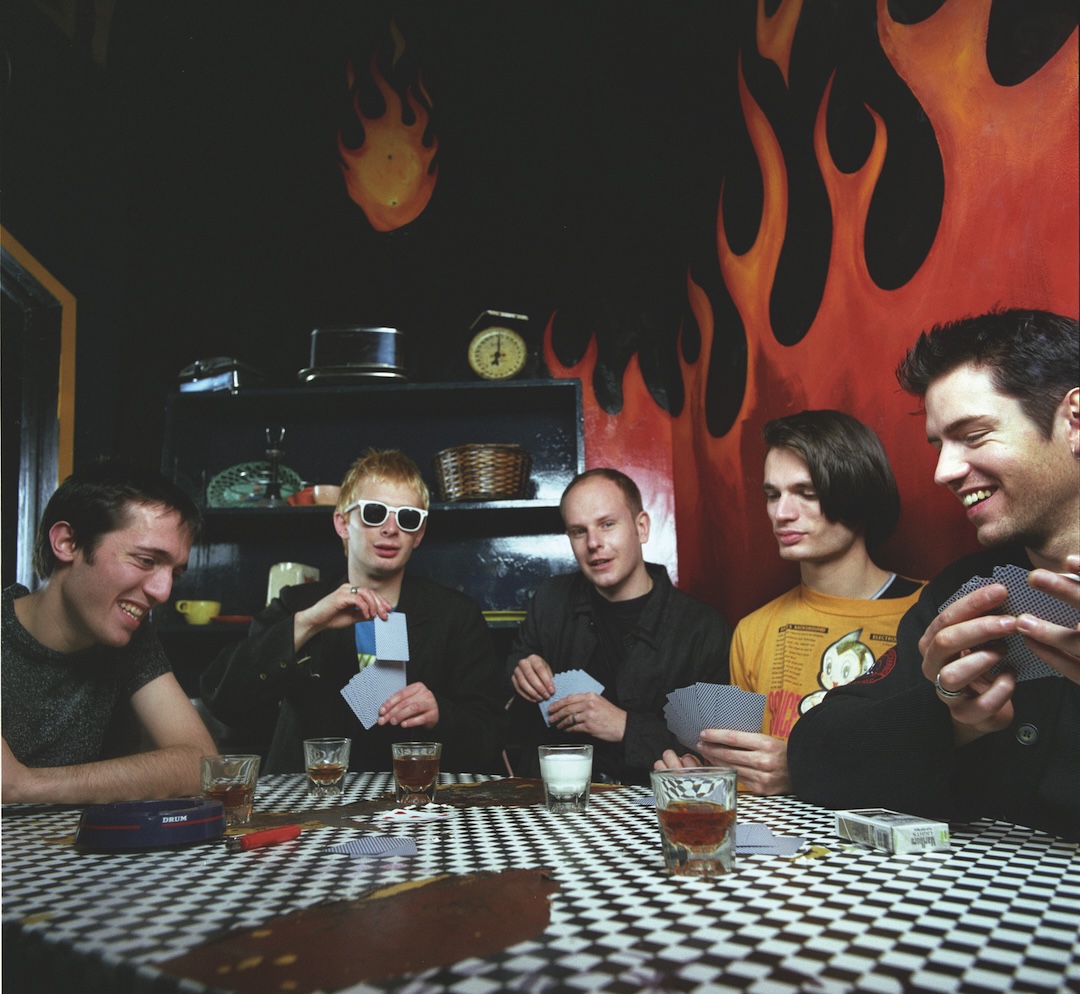 From left. in 1993: Bassist Colin Greenwood, lead singer/pianist Thom Yorke, drummer Phil Selway, guitarist Jonny Greenwood and singer/guitarist Ed O’Brien of the British rock group. Photo: Bob Berg/Getty Images.