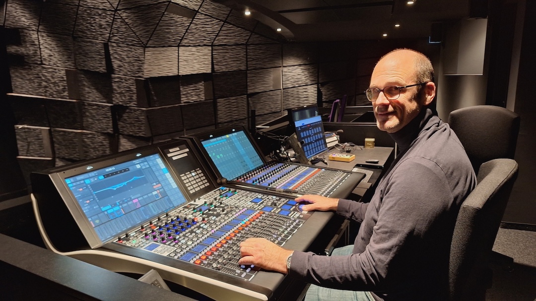 Sebastian Franke, Head of Sound, working at the Lawo mc²56 production mixing console at the Small Stage FOH position. Photo:: Staatstheater Darmstadt/Sebastian Franke