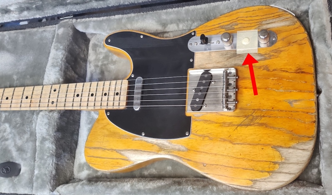 Petillo’s replica Esquire, with matching tape patch. Photo: Courtesy of Dave Petillo.