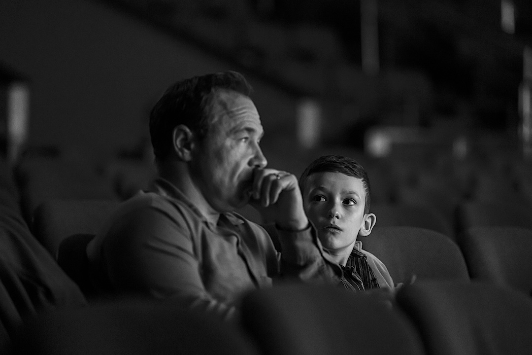 One of the emotional black and white flashbacks in the film, showing 8-year-old Bruce (Matthew Pellicano, Jr.) with his father (Stephen Graham).  Photo: Macall Polay/20th Century Studio.