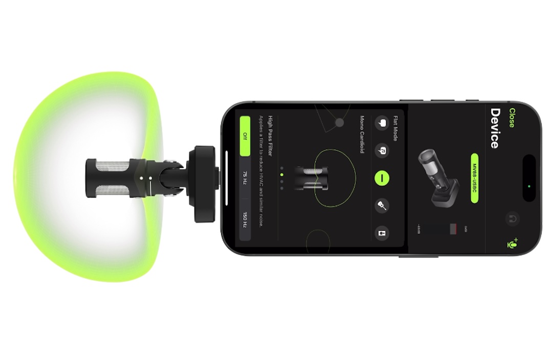 Shure’s MV88 USB-C Stereo Mic offers four selectable polar patterns and can be plugged directly into a phone or tablet.