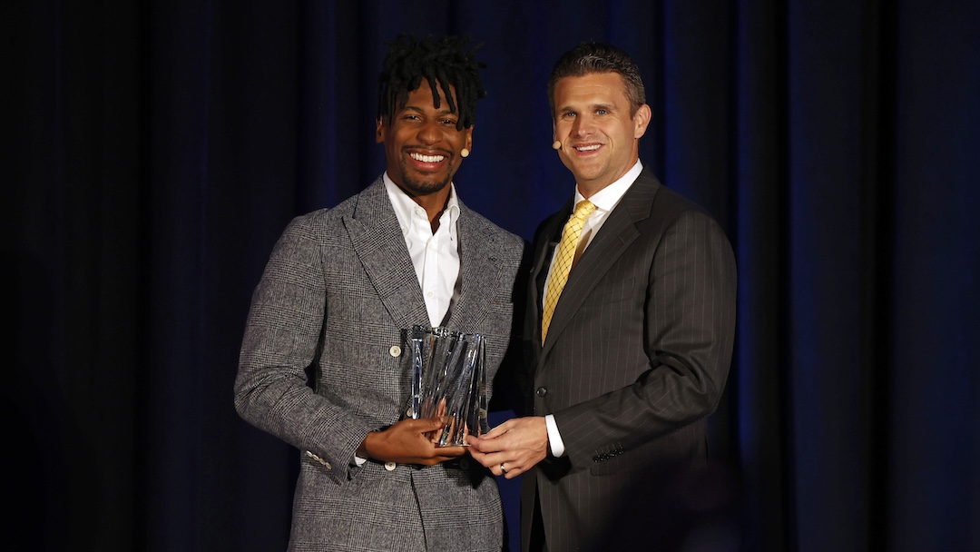 John Mlynczak presented Grammy-winner Jon Batiste with NAMM’s Music For Life Award in 2025. Photo: Courtesy of NAMM.