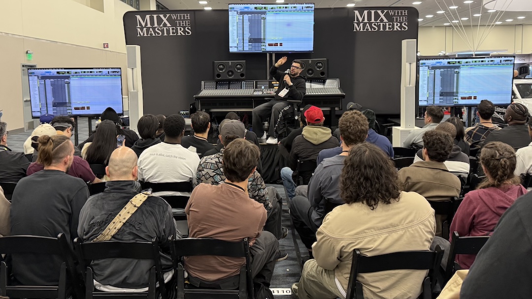 Grammy-winning, multi-platinum mixing and recording engineer Teezio kept the crowd captivated, sharing tales and insights, at the Mix with the Masters booth.