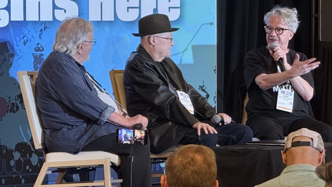 In a lively conversation moderated by Mix contributor Mr. Bonzai (a.k.a. Buzz Me In co-author David Goggin; center), Devo co-founder Mark Mothersbaugh (right) and engineer/co-producer Bob Margouleff (left) recounted the 1980 recording of “Whip It” at Record Plant in Los Angeles.