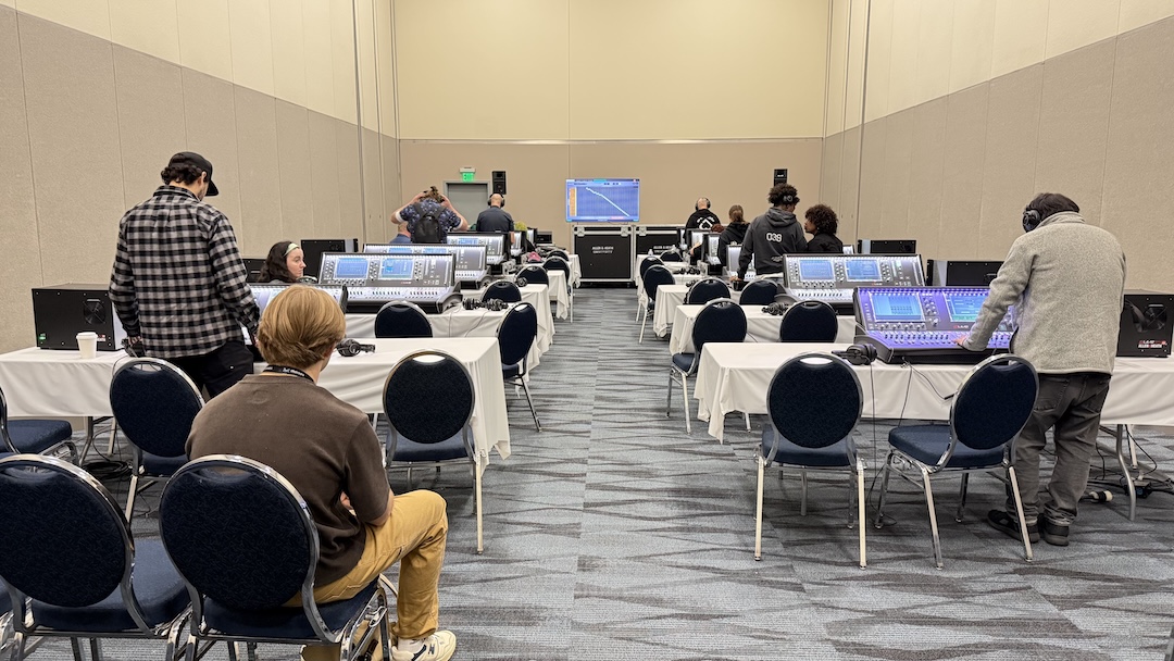 Seen here during a class break, Allen & Heath’s series of dLive console education programs has been a bit, leading to a packed classroom often throughout the day.
