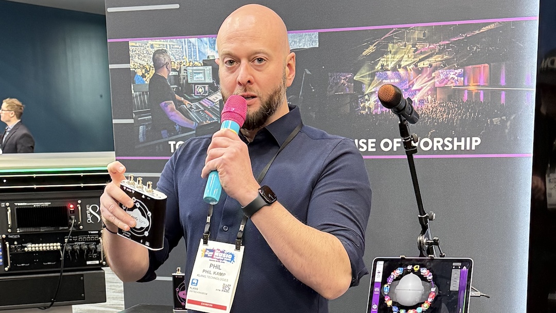 Phil Kamp, head of sales at Klang:technologies, discusses the new Klang:1 and Klang:1pro at NAMM 2026. Photo: Future.
