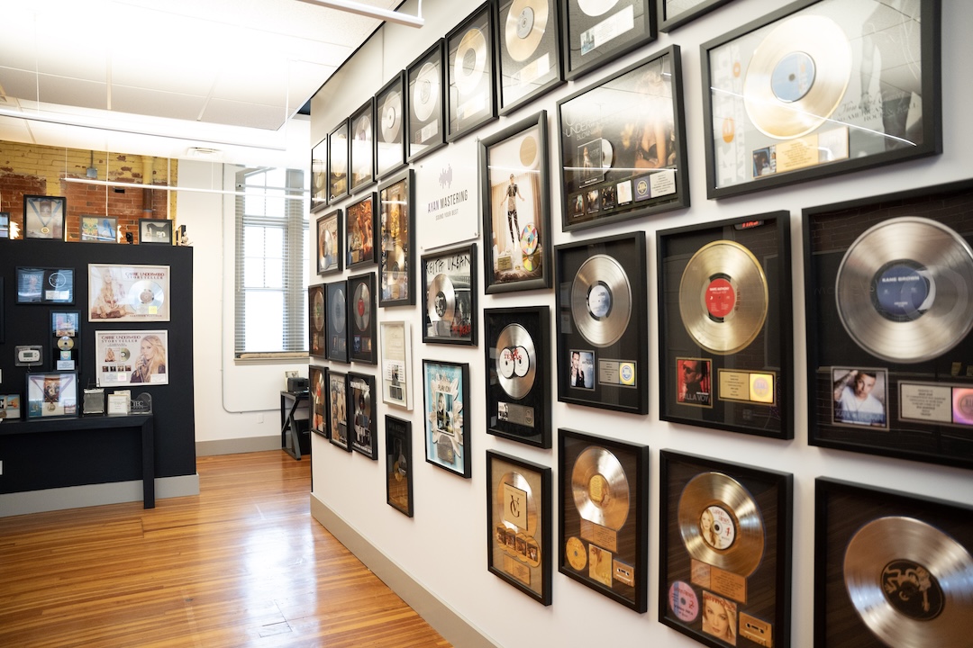 A wall of credits provides the inside barrier to a 10-foot air gap isolating the studio itself from the outside world.