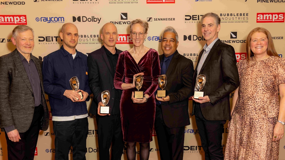 (l-r): AMPS Chair George Foulgham, Dash Mason-Malik AMPS, Gareth John AMPS, Gwendolyn Yates Whittle, Juan Peralta, Al Nelson, AMPS Vice Chair Kate Davis. Photo: Paul Hampartsoumian.