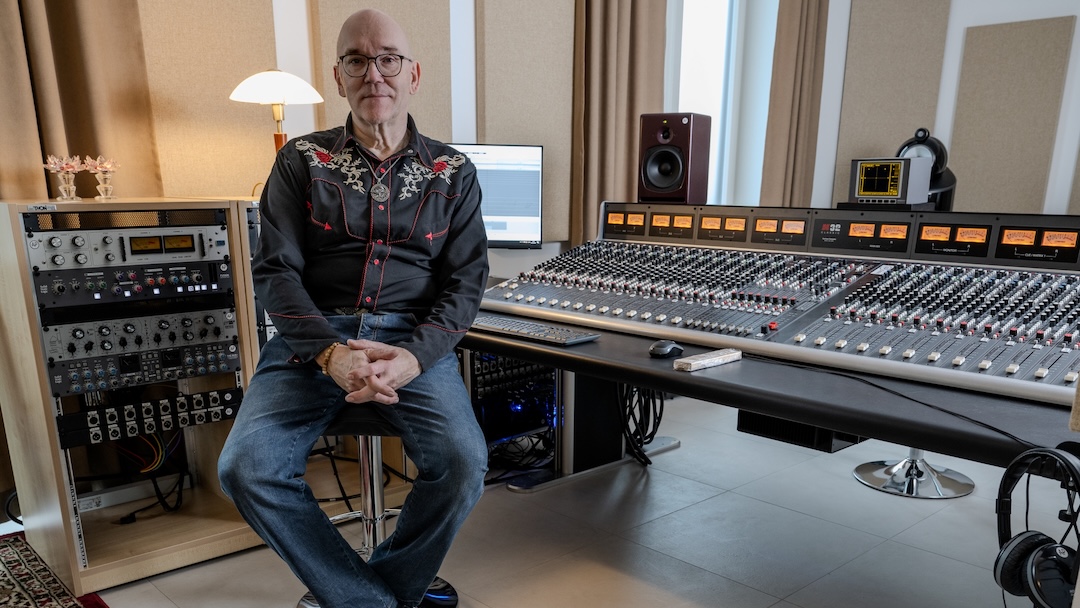 APSoon Recordings founder Aular Soon with the Harrison 32Classic analog console in its studio.