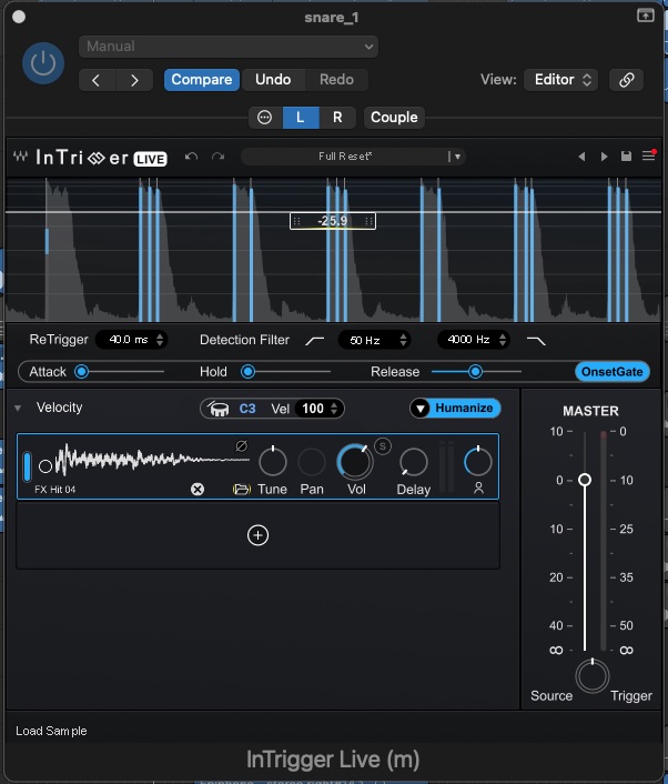 The Live version of InTrigger includes a more basic threshold control for isolating drum hits and boasts zero latency.