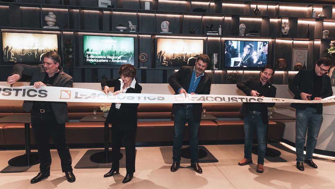 L-Acoustics officially opens its first dedicated Americas regional headquarters at Nashville Yards, marking a significant expansion into the heart of Music City’s creative ecosystem. From L-R: Hervé Guillaume, CEO L-Acoustics Group; Anne Hamlett, Chief People Officer; Bryan Bradley, CEO Americas; Laurent Vaissié, CEO L-Acoustics; Cédric Montrezor, Executive Director of Application. Photo: Chelsea Kornse.