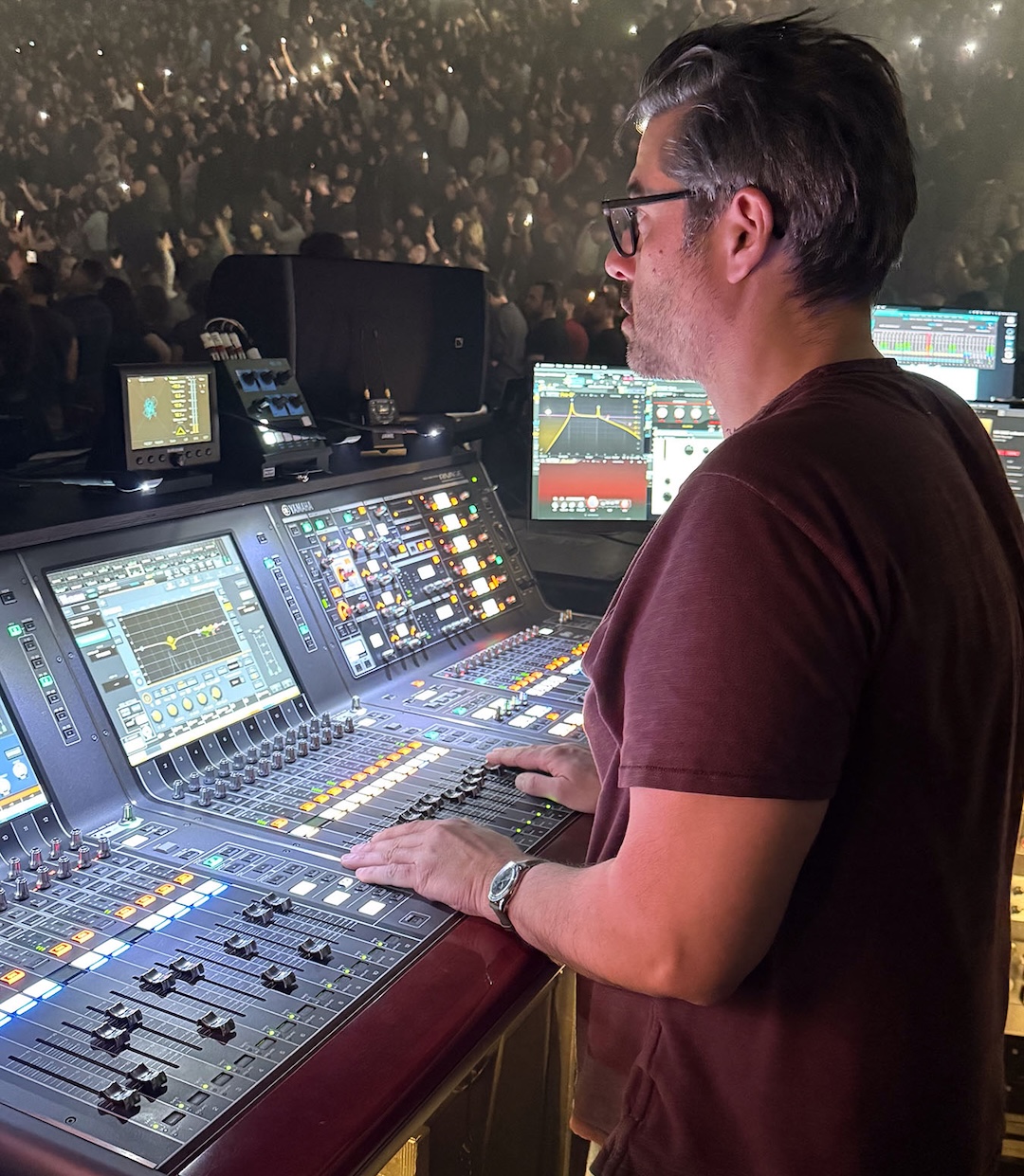 FOH engineer Jamie Pollock at the house mix position
