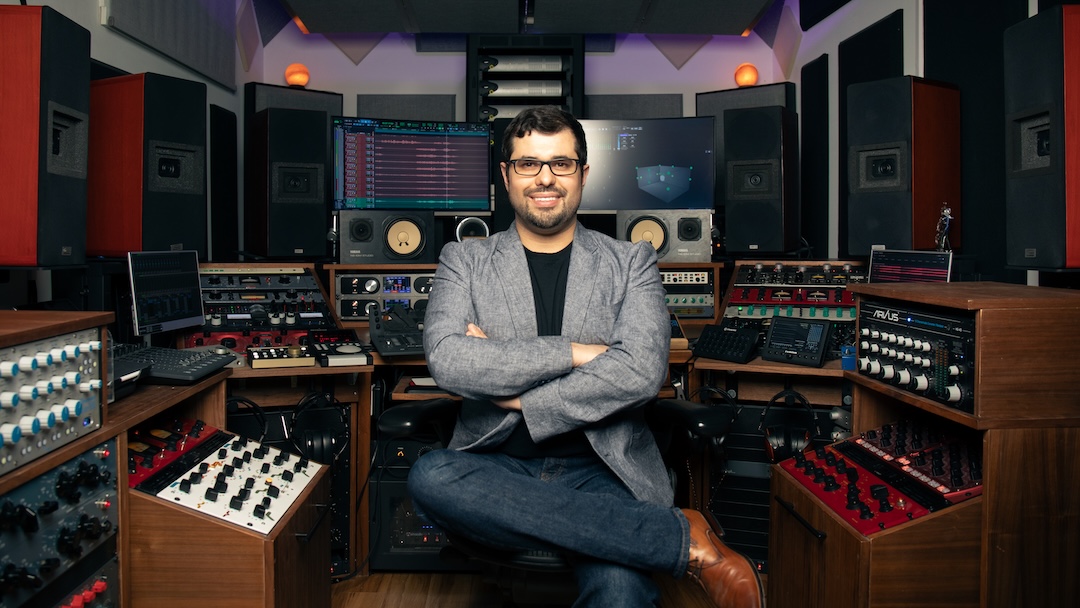 Justin Gray in his Toronto studio, where he mixed Immersed while monitoring through an 11.1.6 Lipinski speaker array. Photo: Sean O’Neill