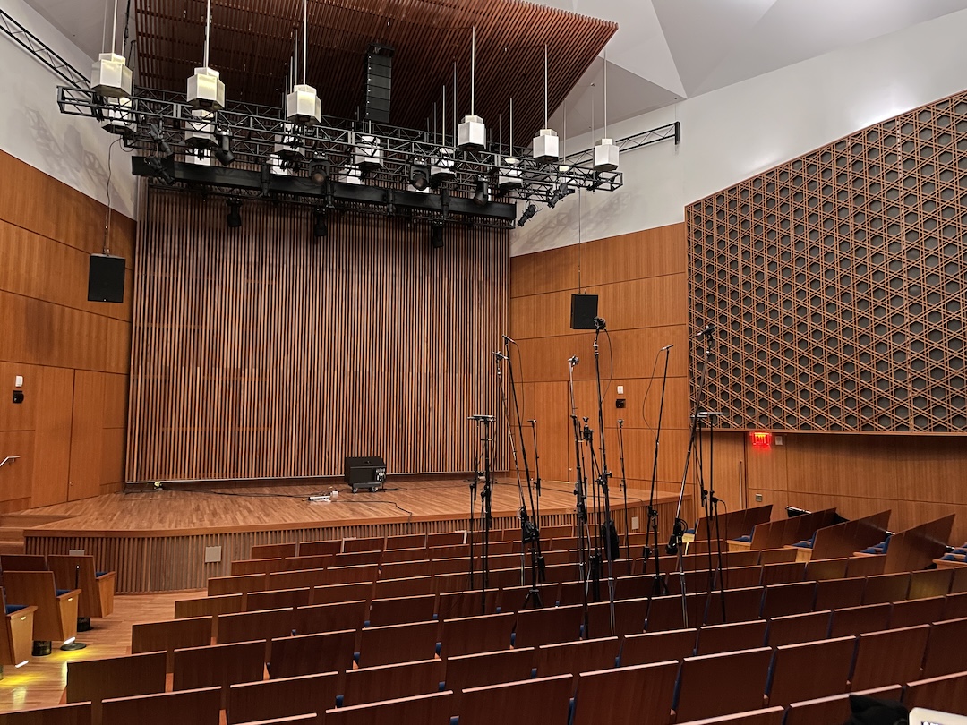Gray “worldized” certain tracks by playing them back through a loudspeaker and re-amping them through his 11-mic Gray Array in the large concert hall at Toronto’s Aga Khan Museum. The re-amped sounds provided the primary ambience for many of the soloists on the record. Photo: Sean O’Neill