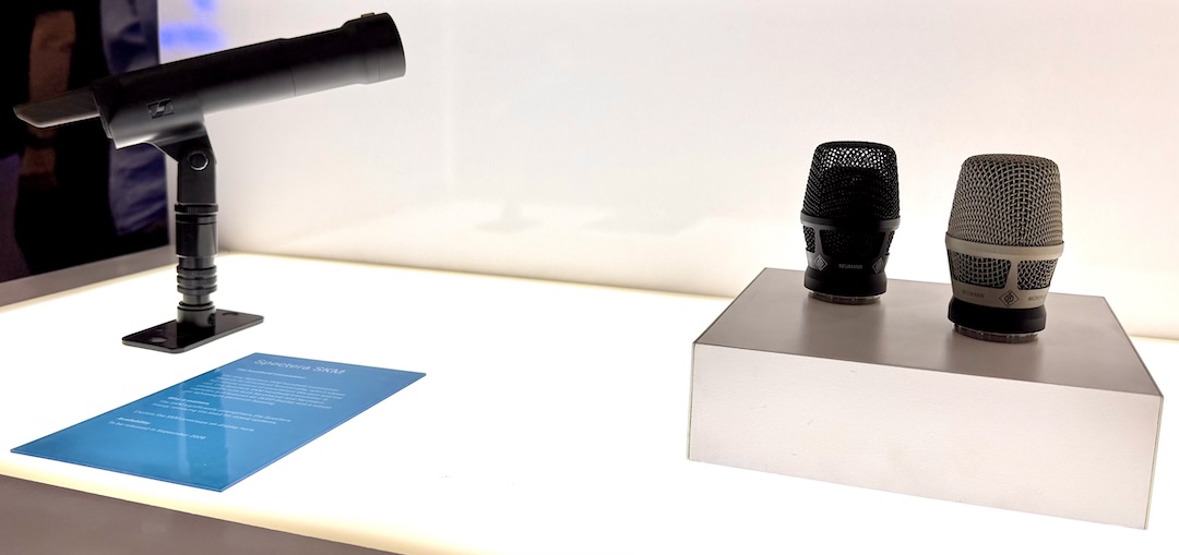 Over at the Sennheiser booth, the must-see is the new Spectera SKM handheld transmitter, along with the new Neumann KK 104 A and 105 A condenser capsule heads. All due to be released in September. The handheld features bi-directional functionality, which allows full remote control of parameters like gain and low cut. It will be compatible with both Sennheiser and Neumann capsules—and eventually other brands as well—and features an OLED display and a lightweight aluminum housing.