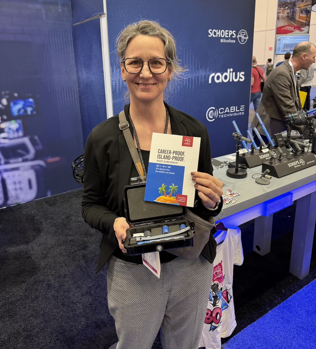 Schoeps Microphones CEO Karin Fléing presents the company’s latest, The Desert Island Boom Set: a compact kit built around the CMC 1 U microphone amplifier, the MK 41 supercardioid capsule, and the KMIT shotgun capsule, in the CMIT's signature blue finish, all in a robust Pelican Case.