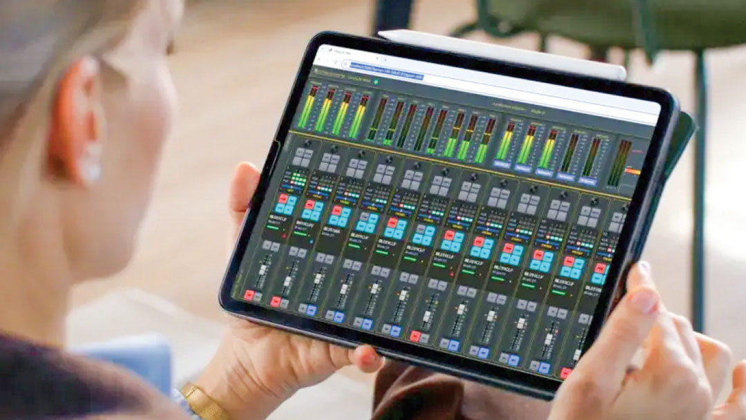 Wheatstone’s VML HTML5-based virtual console can be accessed through a browser for mixing on a device such as a tablet.