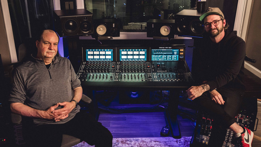 Cap: L-R: Mark Hutchinson, owner, engineer and producer at Arch Audio, and Kessler Cuffman of Dynamo Studios.