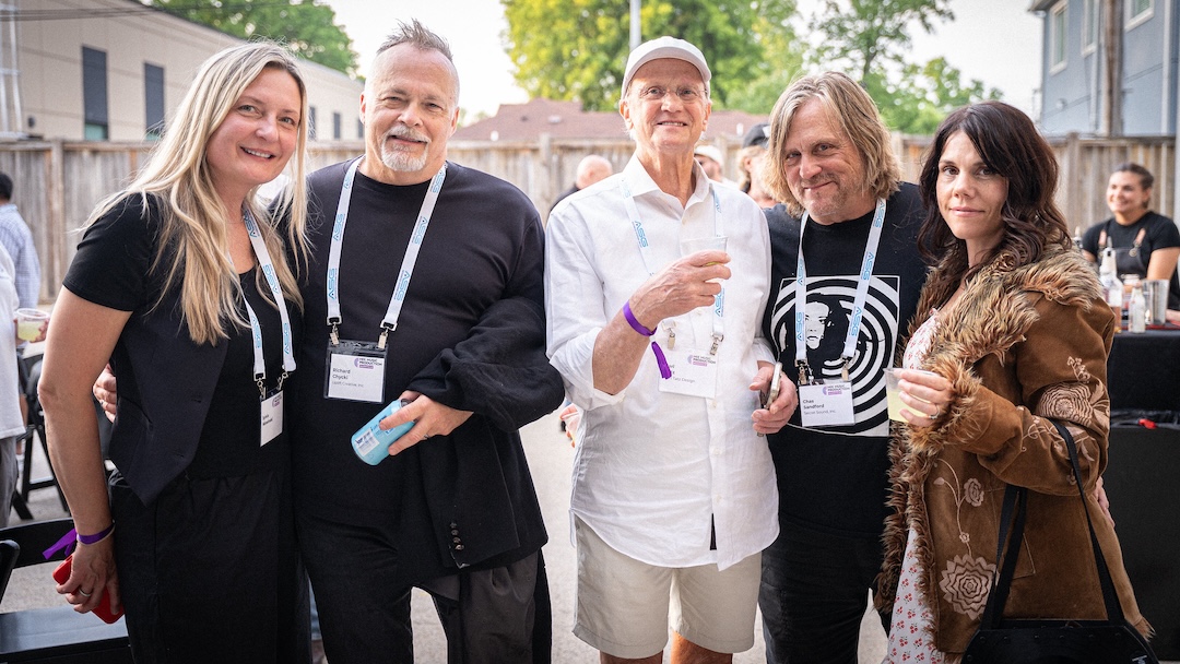 Outdoors at Blackbird Studio, from left: Sylvia Niewinski, artist; engineer Richard Chycki; studio designer Carl Tatz; songwriter, producer, engineer Chas Sandford; and artist Shauna Sadola. Photo: Future/Kevin Craig