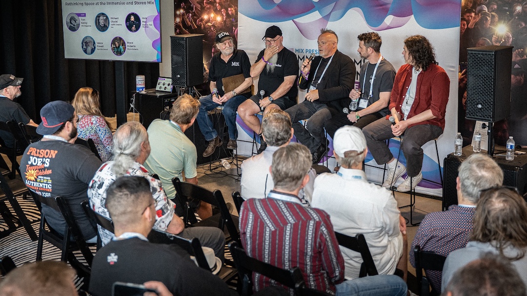 From left: Moderator Tom Kenny, Mix; producer/engineer Vance Powell, engineer Richard Chycki; engineer Nick Mac, Electric Feel Studios; and engineer Bryce Roberts. Photo: Future/Kevin CraigPHOTO: Future/Kevin Craig 
