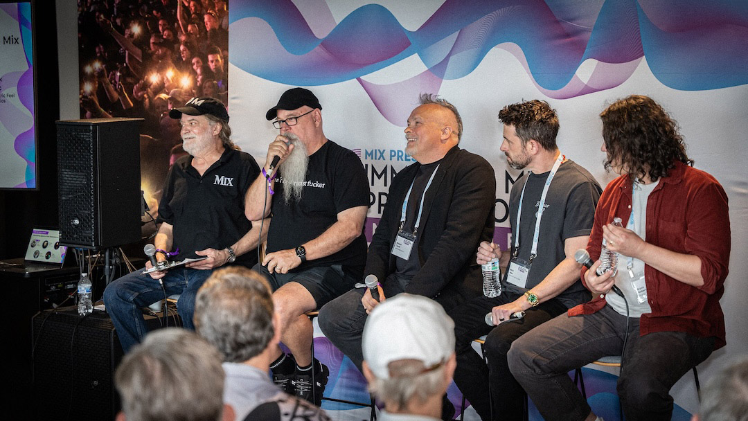 From left: Moderator Tom Kenny, Mix; producer/engineer Vance Powell, engineer Richard Chycki; engineer Nick Mac, Electric Feel Studios; engineer Bryce Roberts. Photo: Future/Kevin CraigPHOTO: Future/Kevin Craig 
