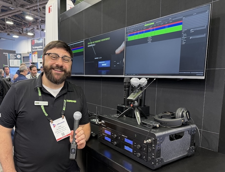 Mike Petrucci, product specialist at Shure, was on-hand to spread the word about the SLXD4+ wireless system that was first introduced at NAMM earlier this year. Photo: Future.