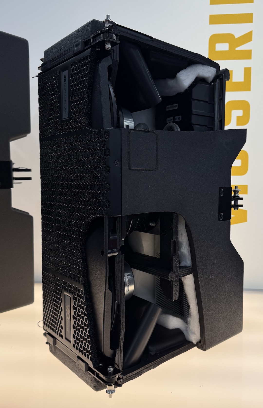 dbTechnologies’ VIO L1608 3-way, tri-amplified active line array module, shown in a cut-away, brings three-way performance to an enclosure the size of a traditional 2-way dual-8" array. Photo: Future.