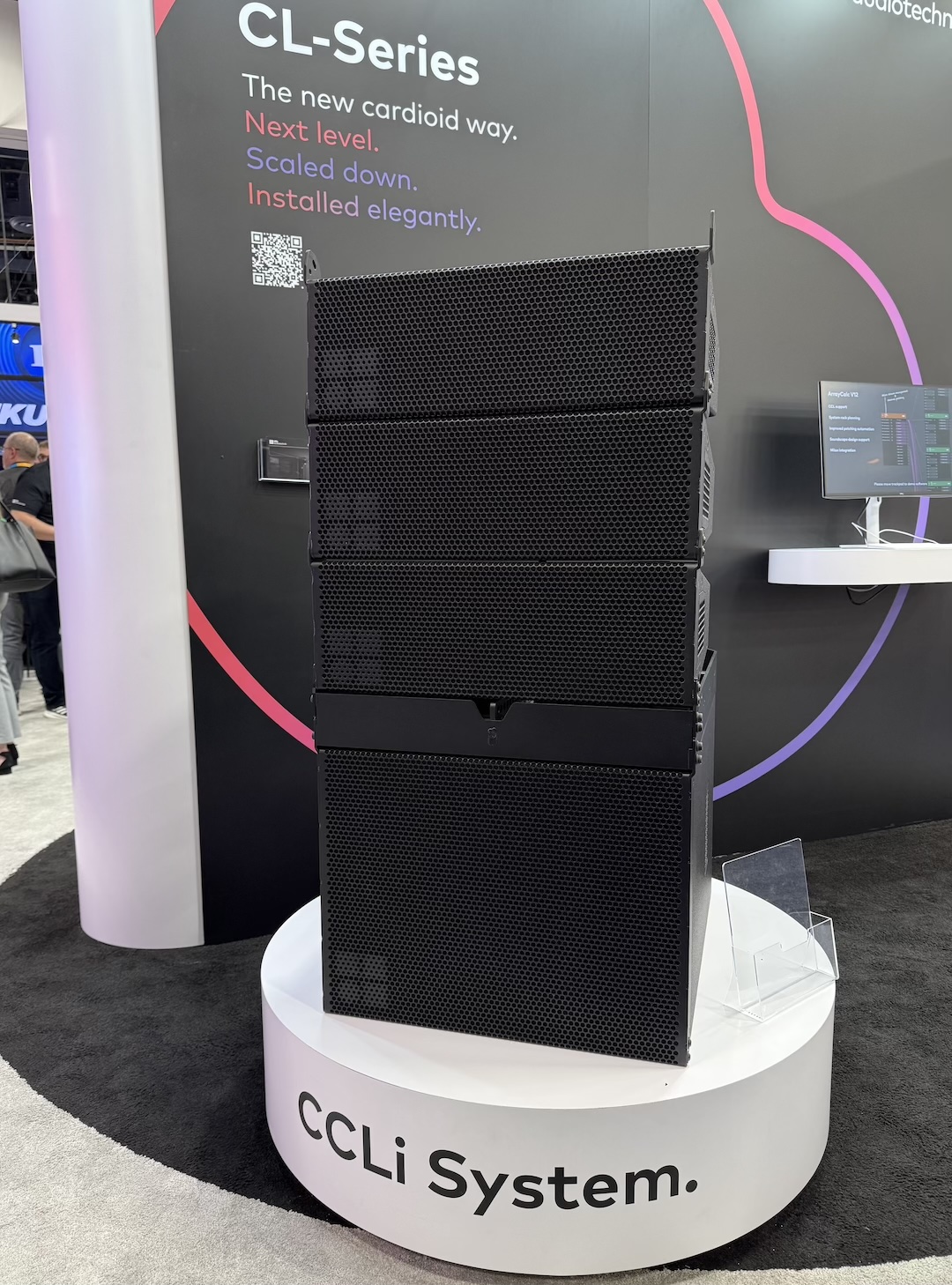 d&b audiotechnik brought along its CL-Series, including the CCLi, the installed version of the CCL Compact Cardioid Line Array; while it matches the mobile version, it also offers several features tailored to installed applications. Photo: Future.