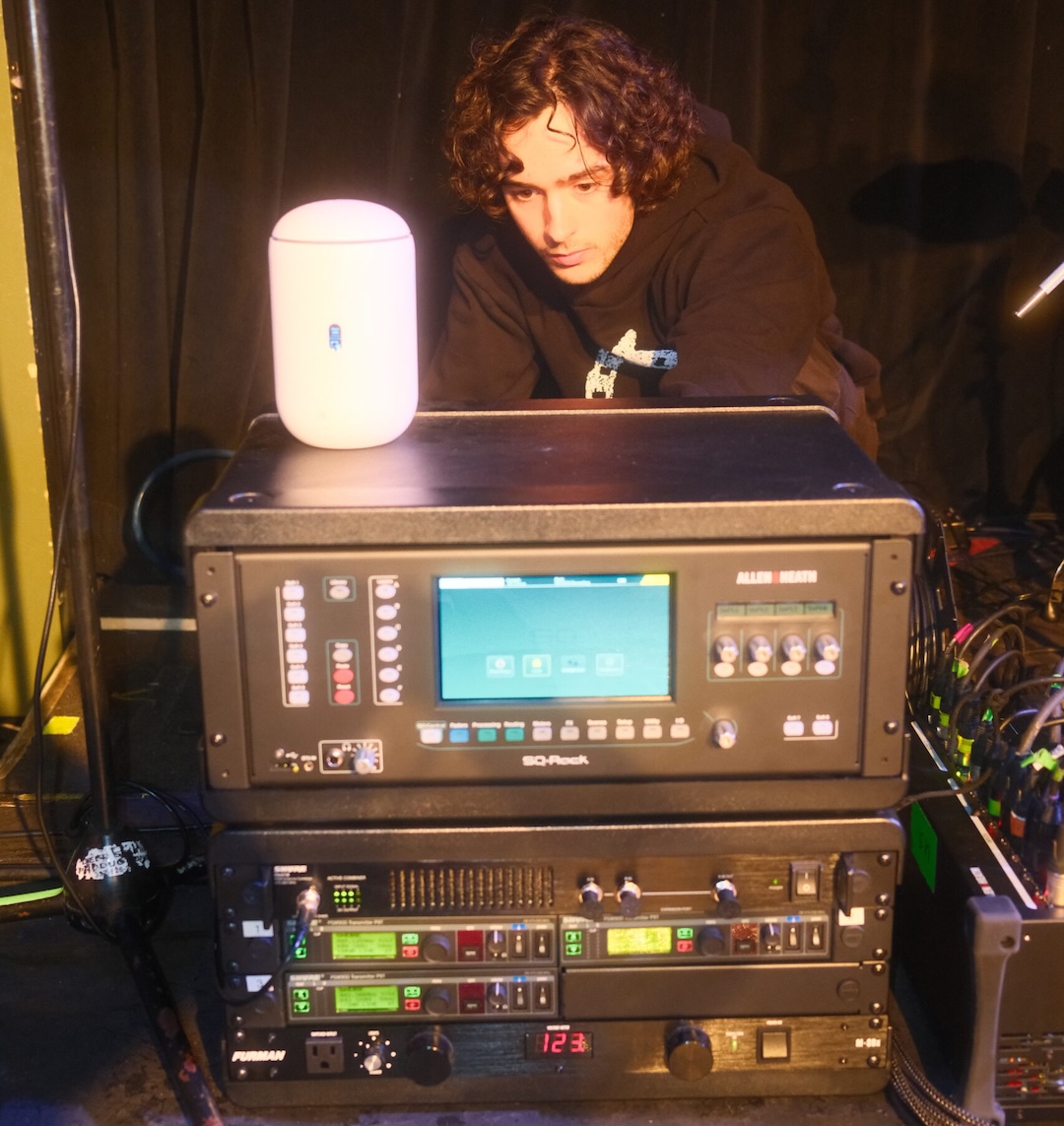 Engineer John Michael Young with Ray Bull’s Allen & Heath SQ-Rack console.